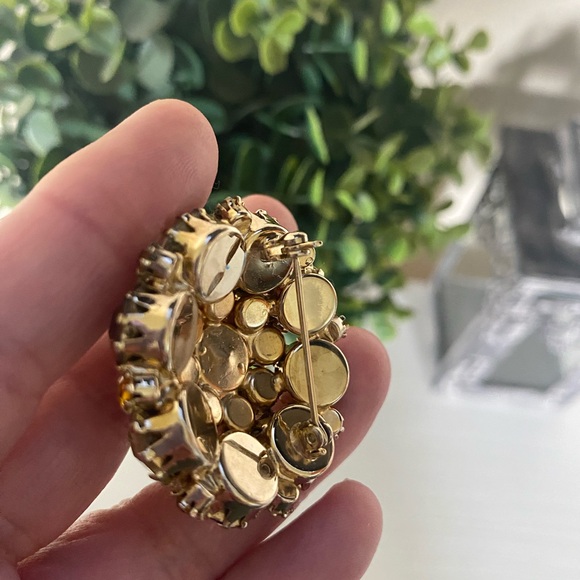 Vintage Chunky Weiss Brooch Pin With Prong Set brown orange Crystals Well Made - Picture 6 of 7